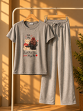 Soft Grey Printed Cotton Pajama Set