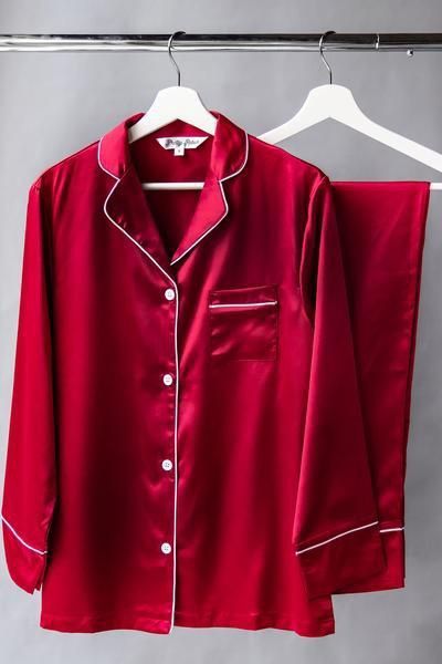 Wine Couple Satin Night Suit Set