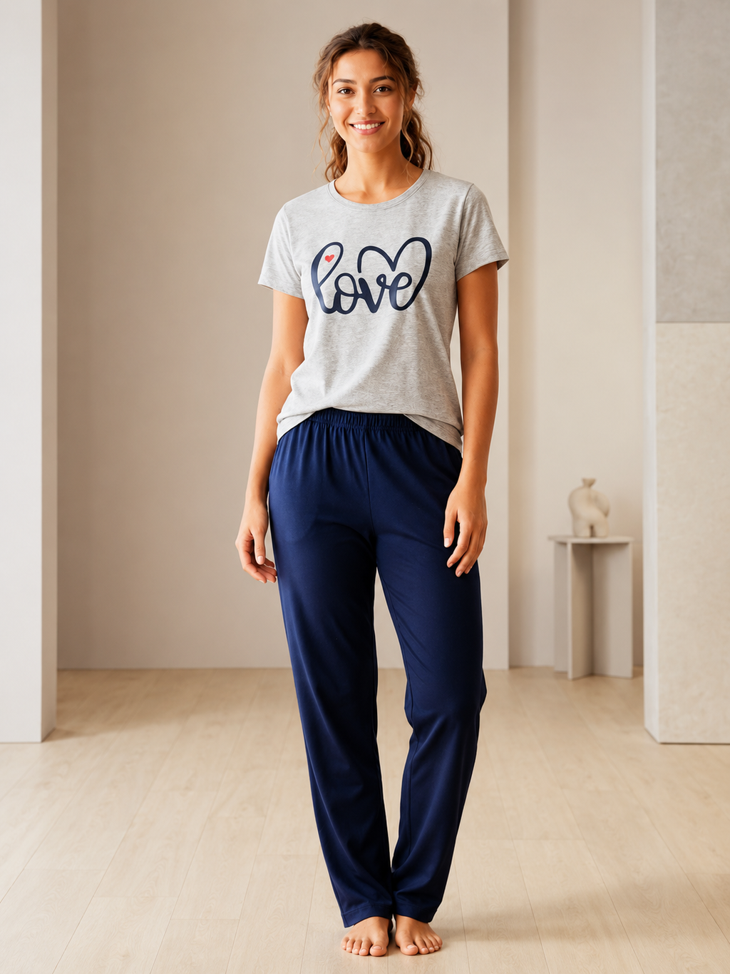 Love Print Casual Cotton Pajama Set