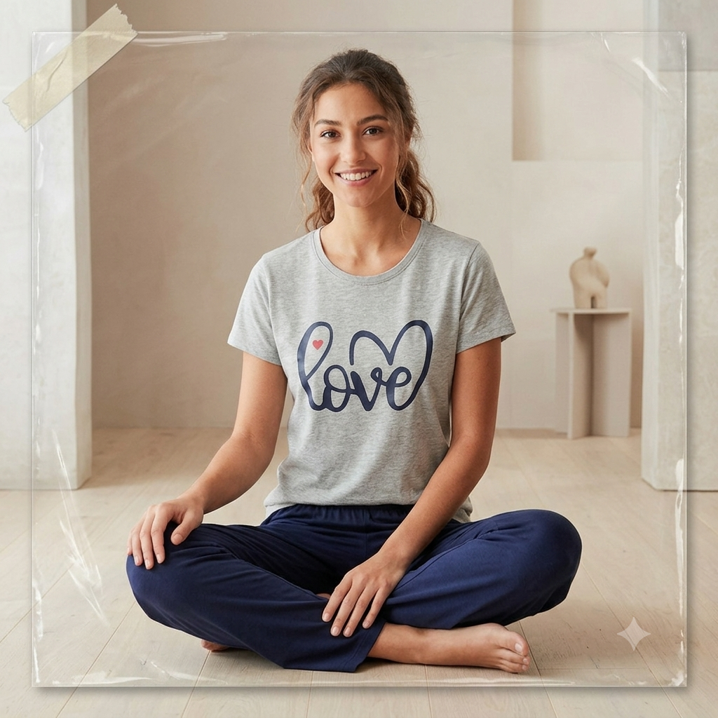 Love Print Casual Cotton Pajama Set