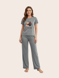 Soft Grey Printed Cotton Pajama Set