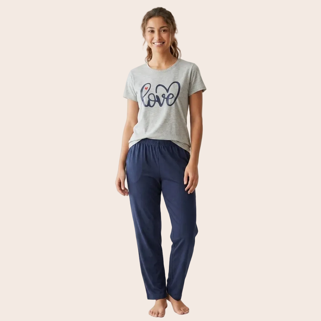 Love Print Casual Cotton Pajama Set