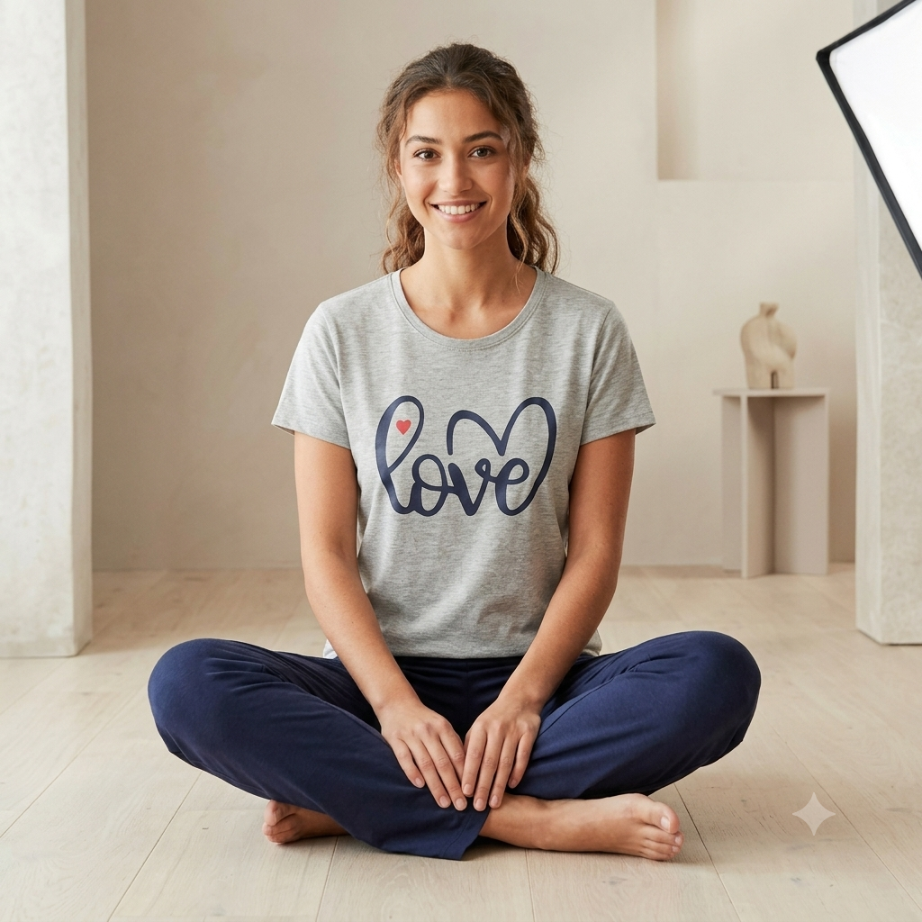 Love Print Casual Cotton Pajama Set