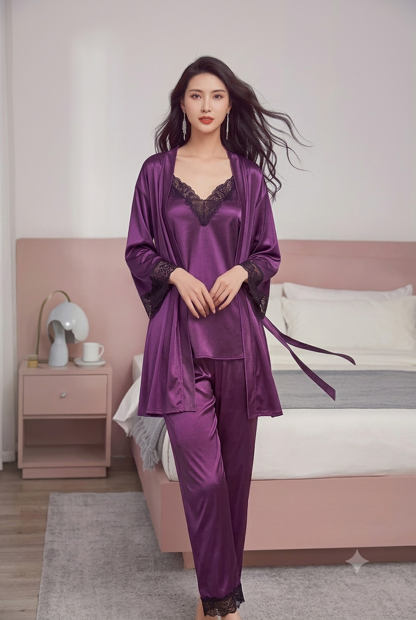 Luxury Purple Satin Women Night Suit