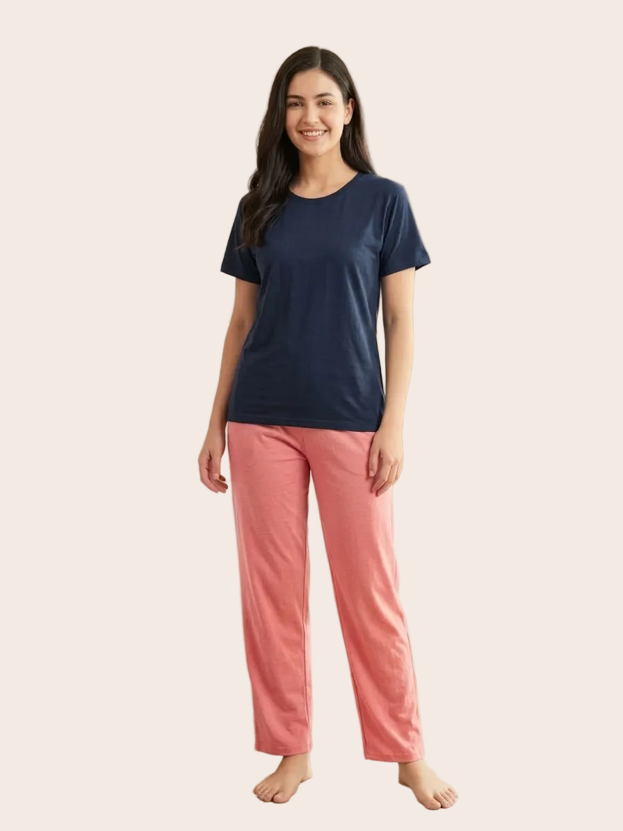 Pink Cotton Printed Night Suit