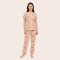 Peach Printed Cotton Women Night Suit