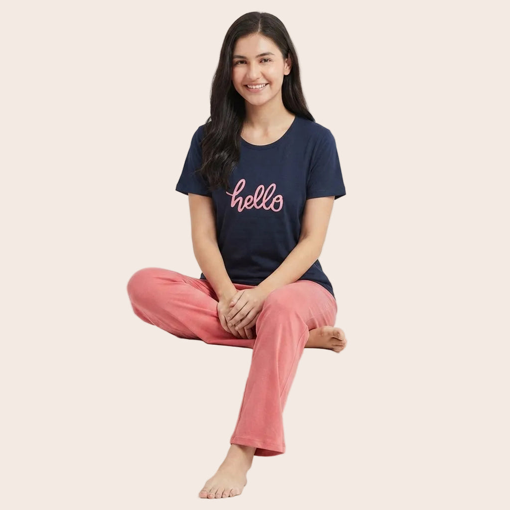 Pink Cotton Printed Night Suit
