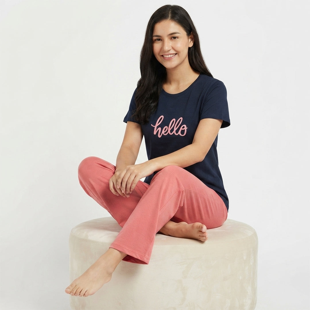 Pink Cotton Printed Night Suit