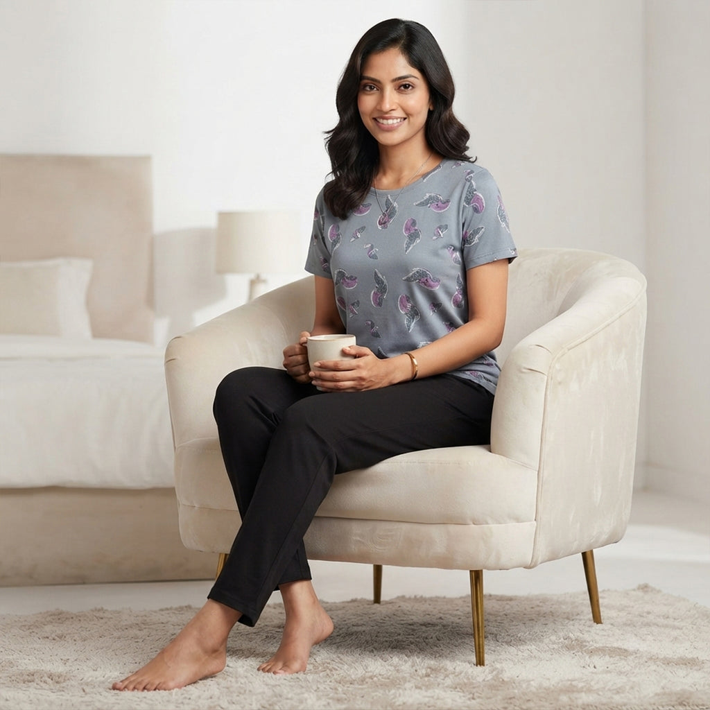 Women's Grey Cotton Pajama Set