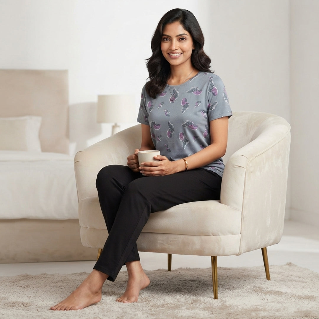 Women's Grey Cotton Pajama Set