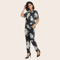 Black Floral Cotton Night Suit