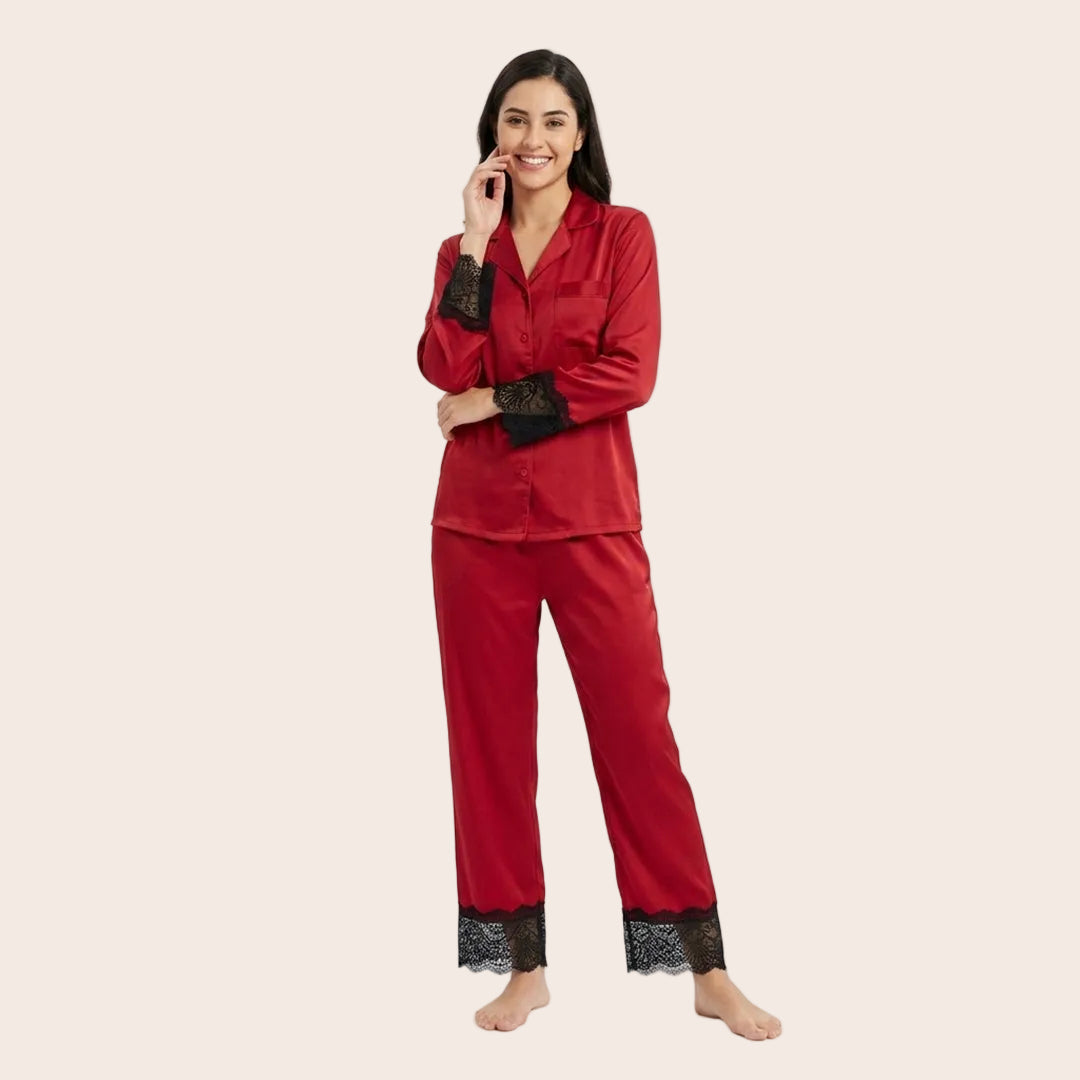 Premium Maroon Satin Pajama Set