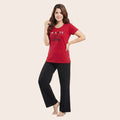 Rose Pink Love Print Cotton Night Suit
