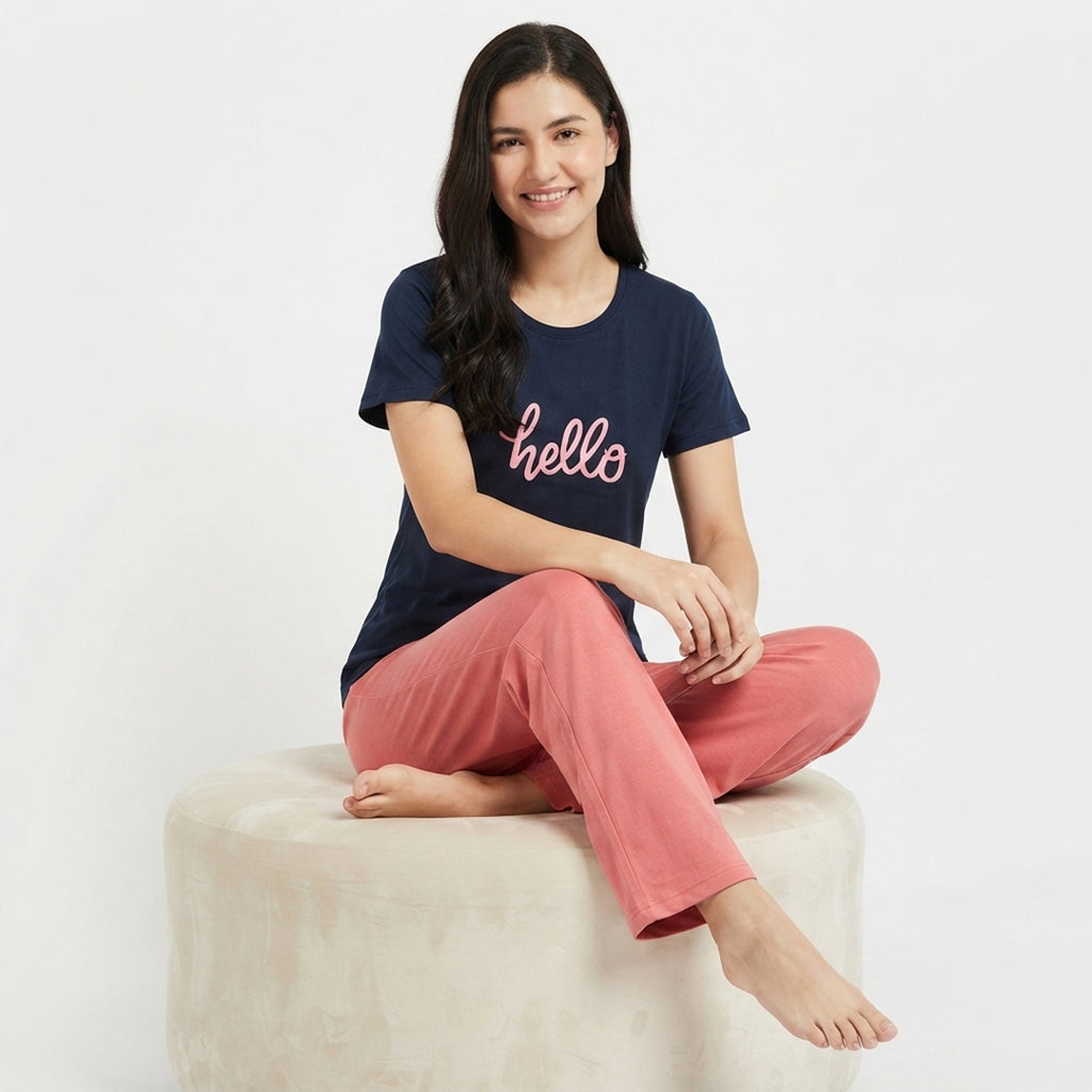 Pink Cotton Printed Night Suit