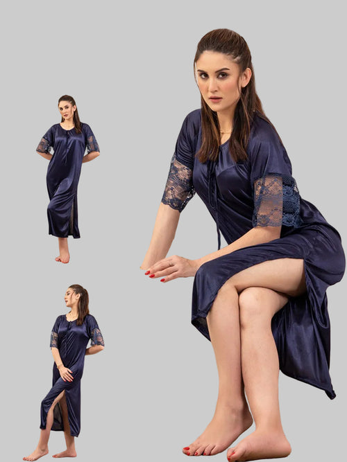 Black Luxury Bridal Satin Robe Set