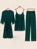 Women’s Premium Soft Jersey 3 Piece Robe & Pyjama Set – Emerald Green