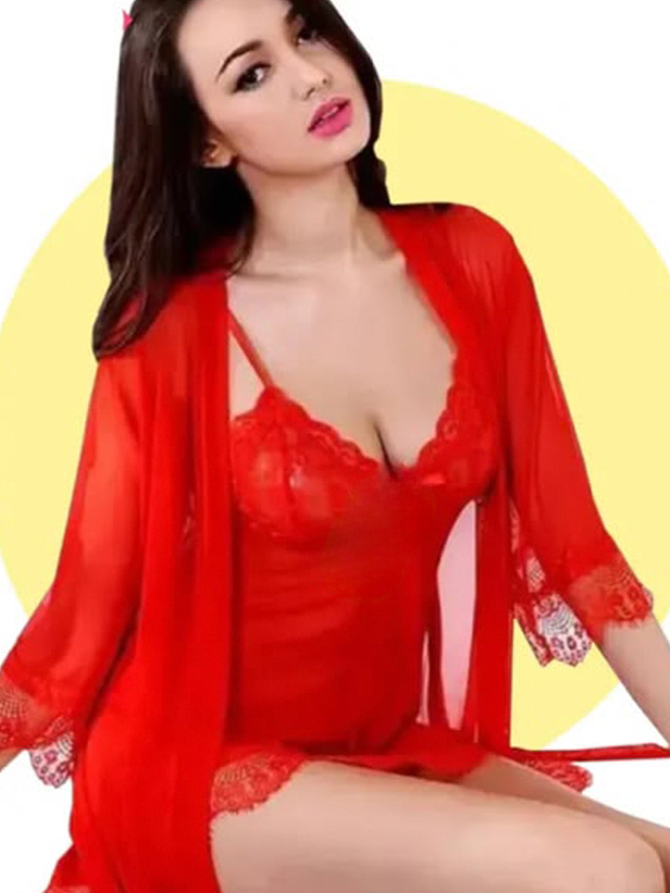Rose Pink Satin Robe Lingerie Set