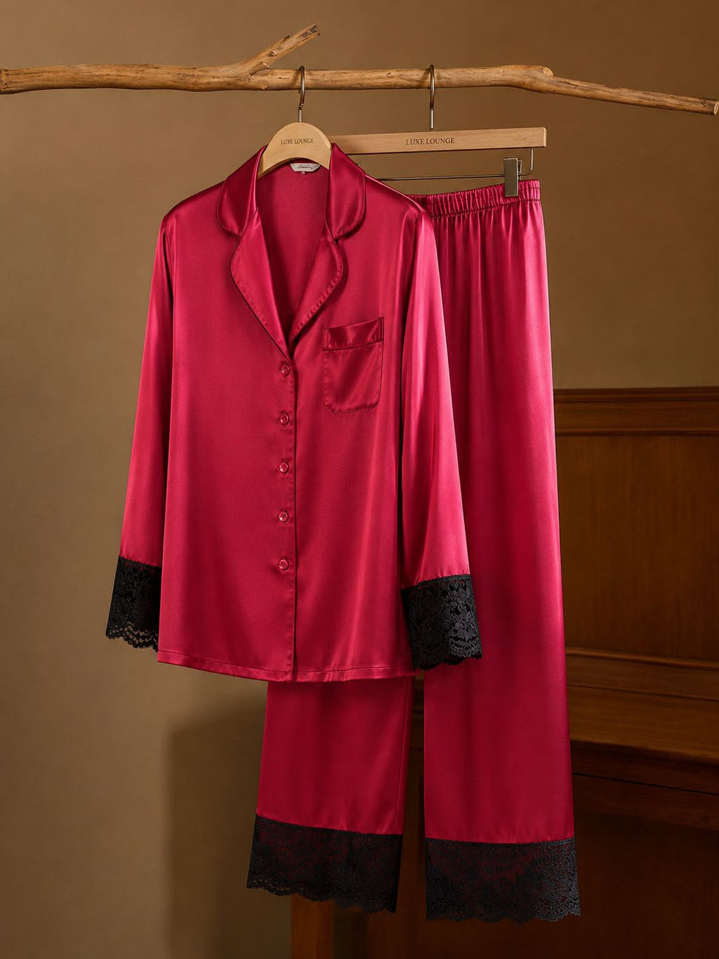 Premium Maroon Satin Pajama Set