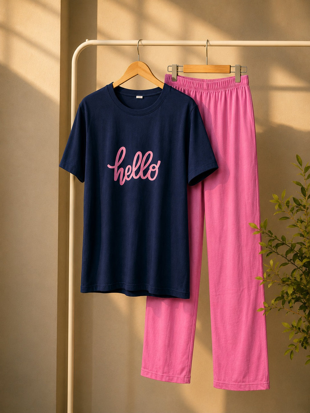 Pink Cotton Printed Night Suit