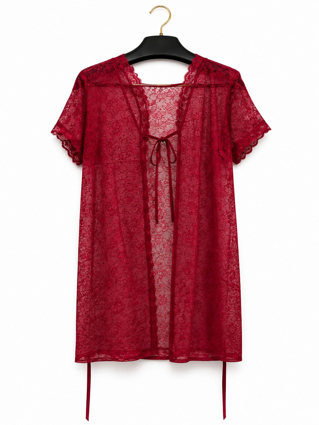 Pink satin robe with lace trim luxury lingerie set