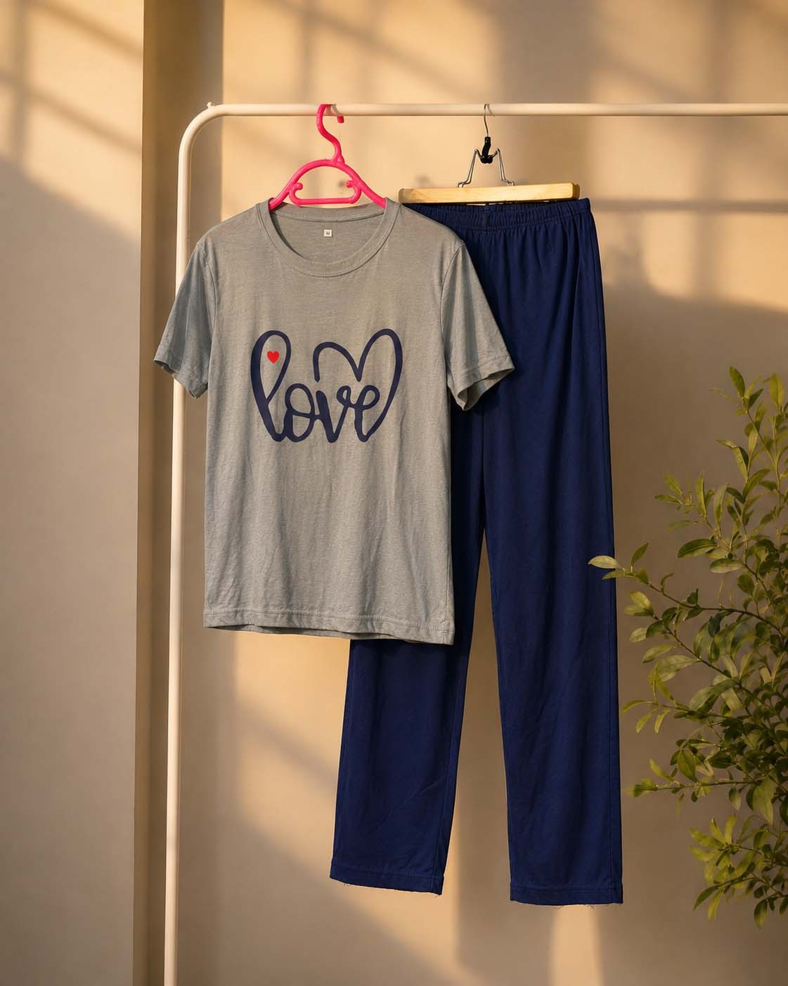 Love Print Casual Cotton Pajama Set