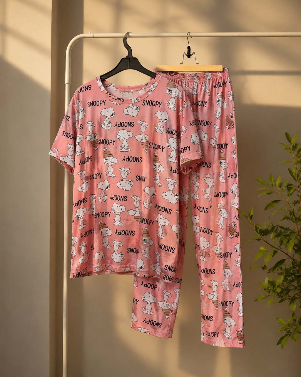 Peach Printed Cotton Women Night Suit